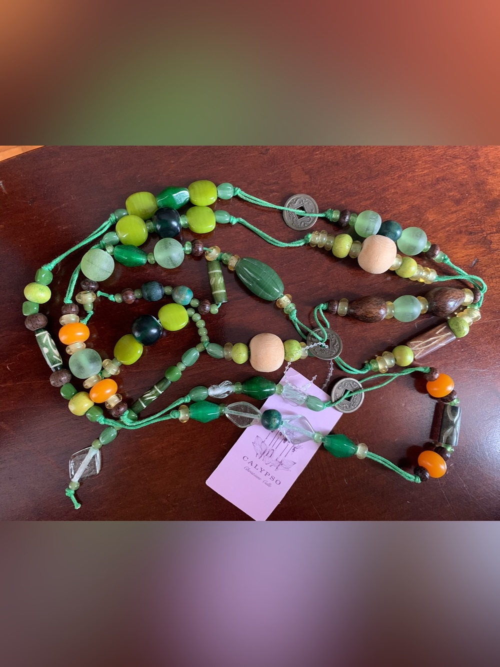 Calypso by Christian Celle Green Beaded Belt